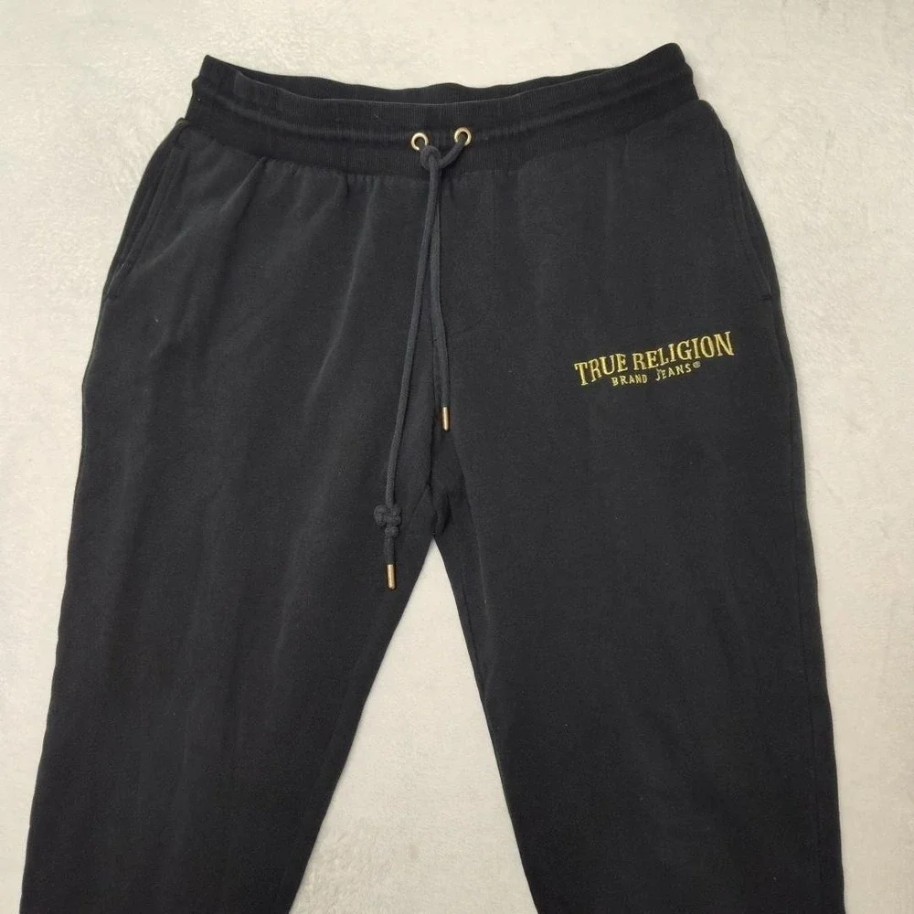 True Religion Jogger Pants Mens M Black Shine Arch‎ Classic Jogger Fleece School
